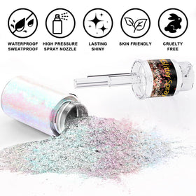 Application du spray paillettes sur les bras