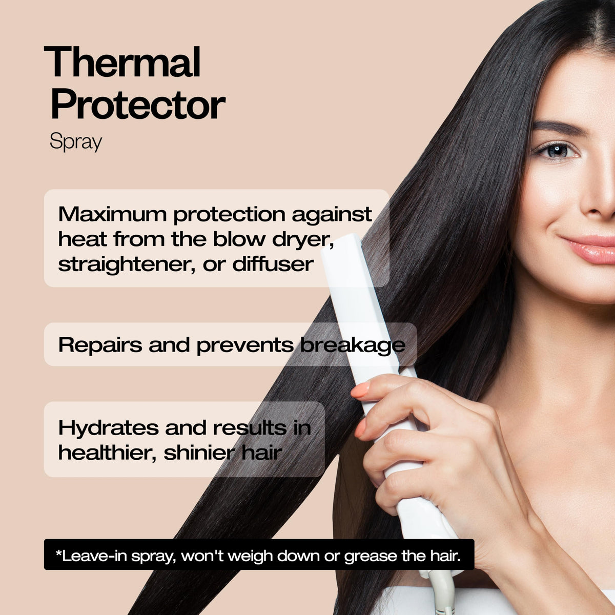 Application du spray sur des cheveux mouillés