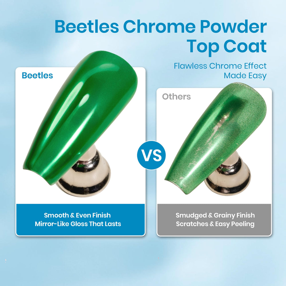 Application du top coat beetles sur des ongles avec poudre chrome