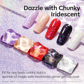 Application du top coat pailleté sur des ongles colorés
