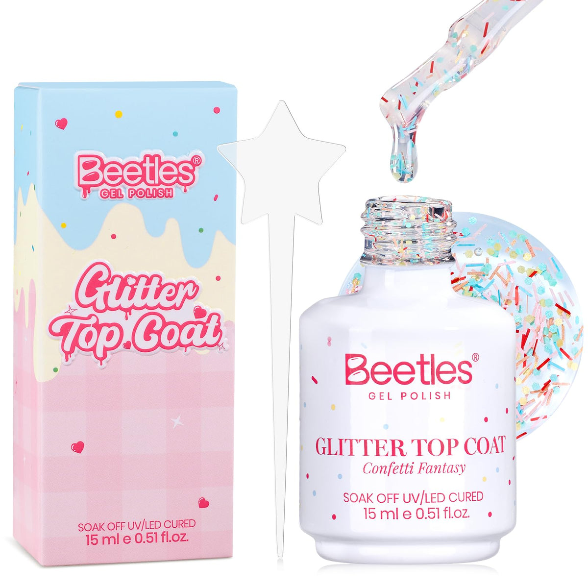 Application du Top Coat Paillettes beetles sur des ongles naturels