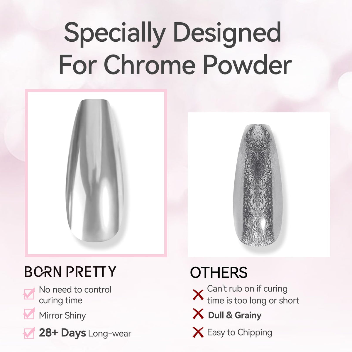 Application du Top Gel sur des ongles avec poudre chromée