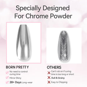 Application du Top Gel sur des ongles avec poudre chromée