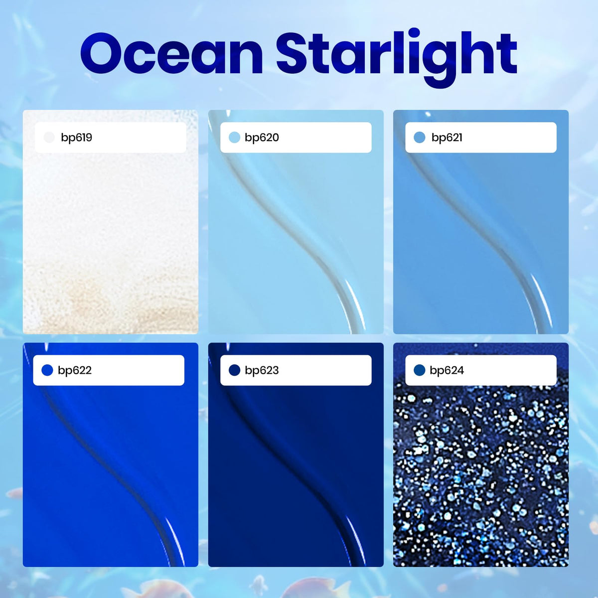 Application du vernis à ongles Beetles Océan Starlight sur des ongles