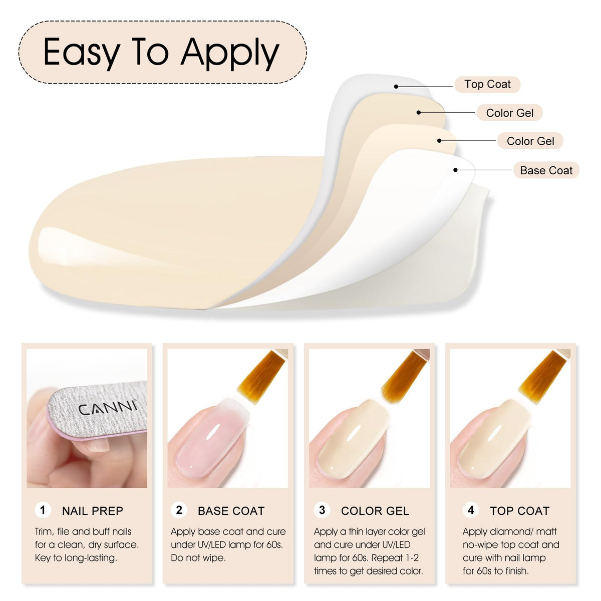 Application du Vernis à Ongles Gel CANNI sur des ongles