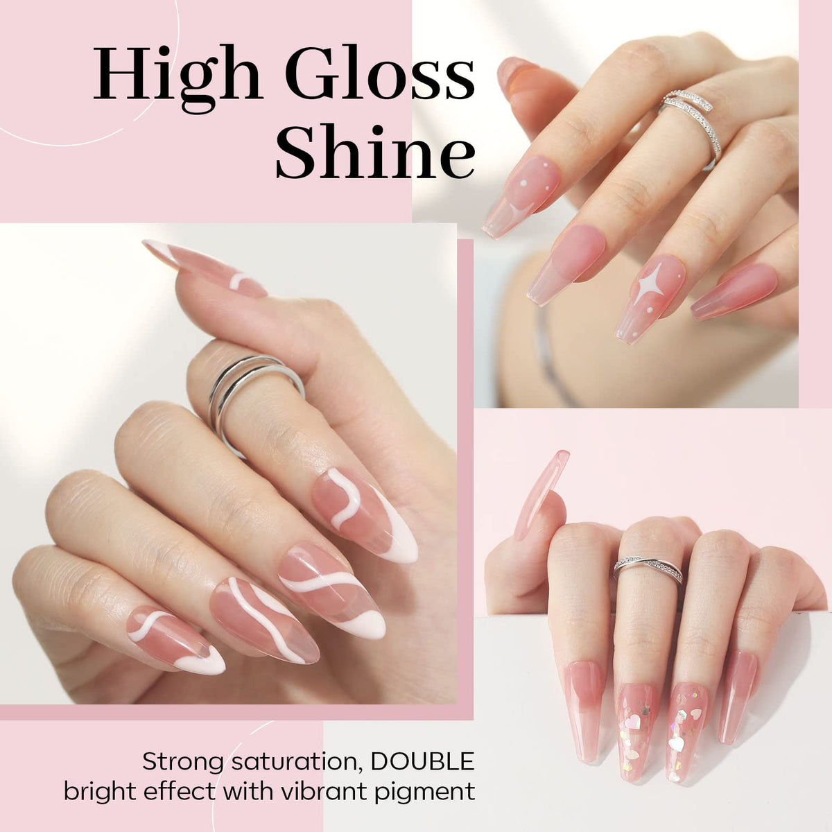 Application du vernis à ongles gel jelly rose sur un ongle