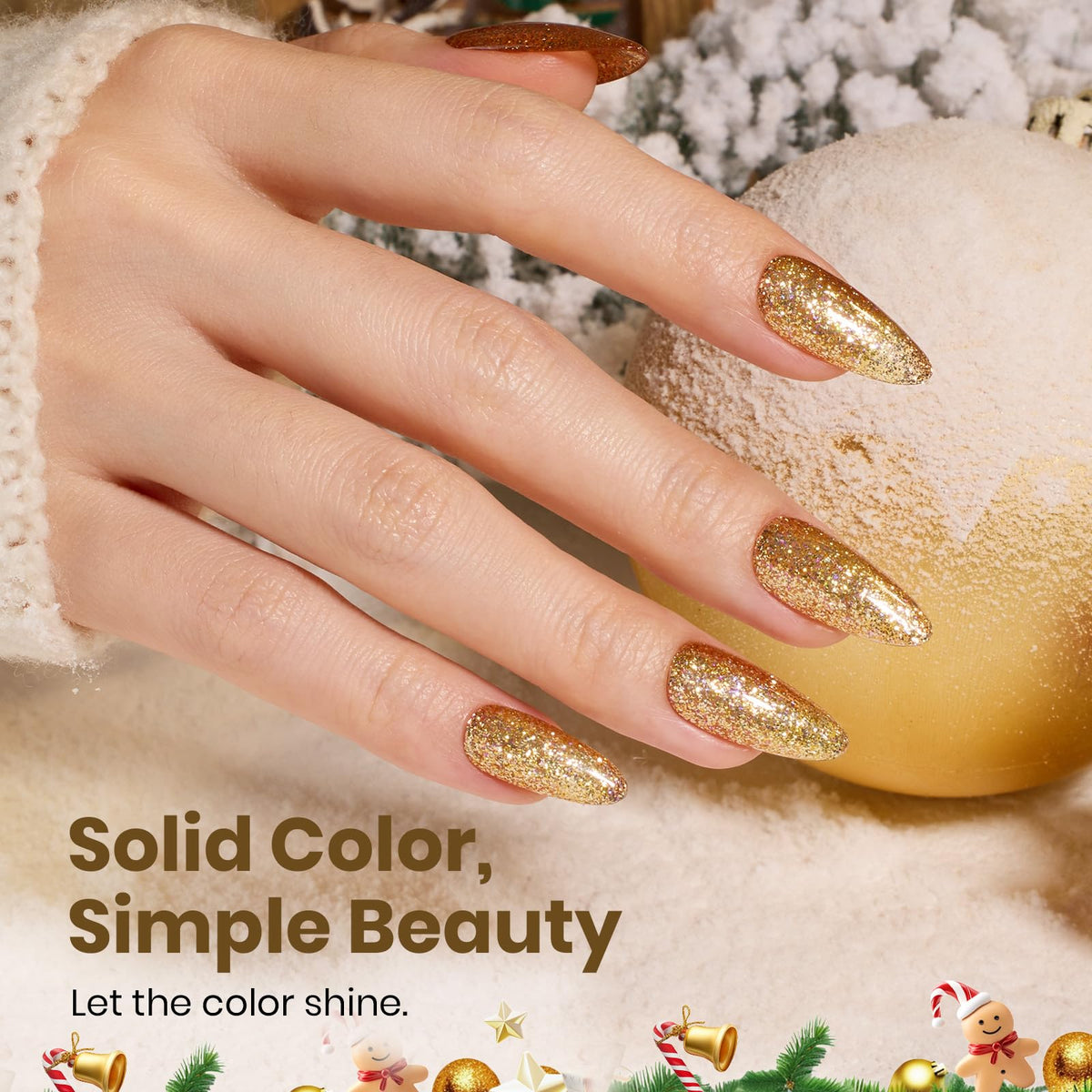 Application du vernis à ongles gel paillettes or beetles sur des ongles