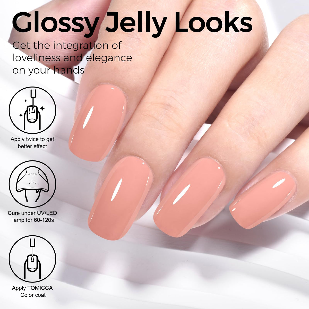 Application du vernis à ongles gel TOMICCA sur des ongles