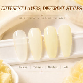 Application du vernis en gel jaune beurre sur un ongle
