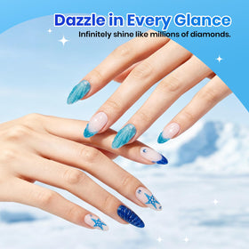 Application du vernis gel bleu sur des ongles naturels