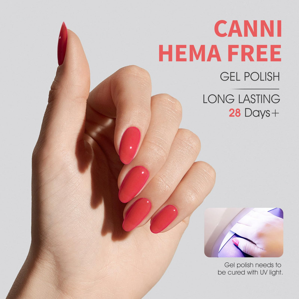 Application du vernis gel CANNI rouge orange sur les ongles