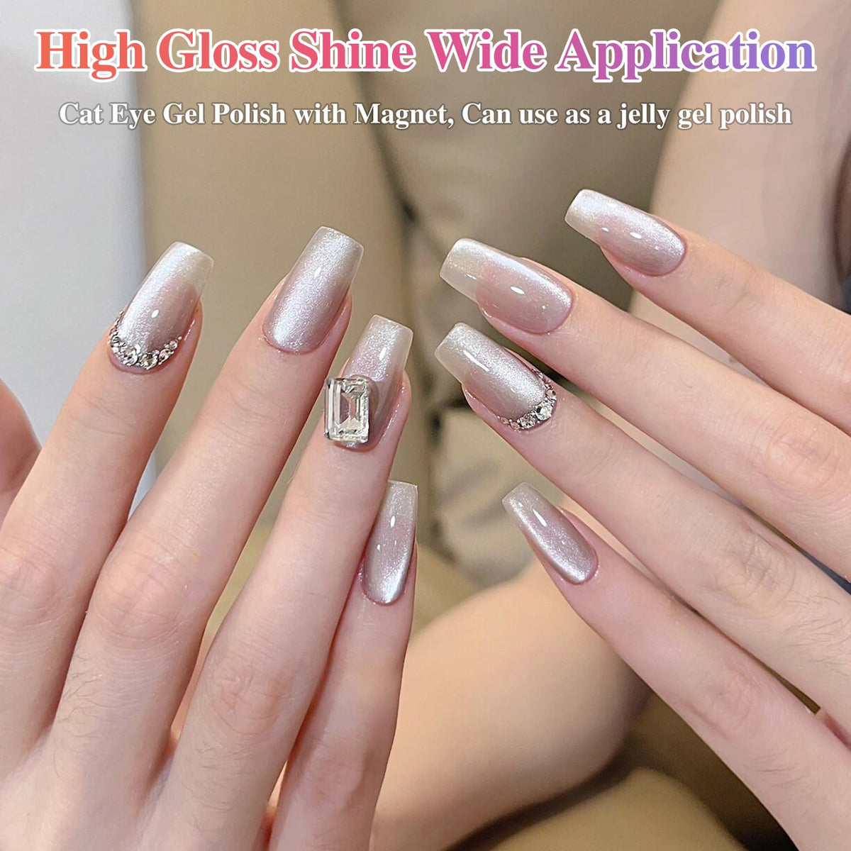 Application du vernis gel Cat Eye sur des ongles avec lampe UV