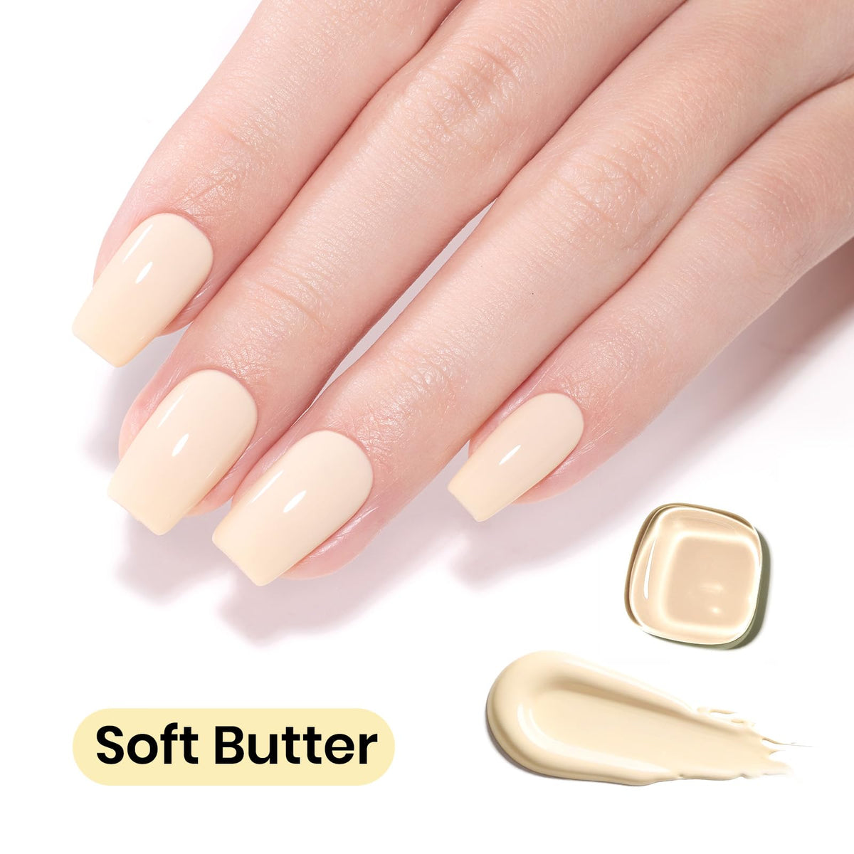 Application du vernis gel jaune Soft Butter sur des ongles
