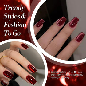 Application du vernis gel magnétique rouge sur des ongles