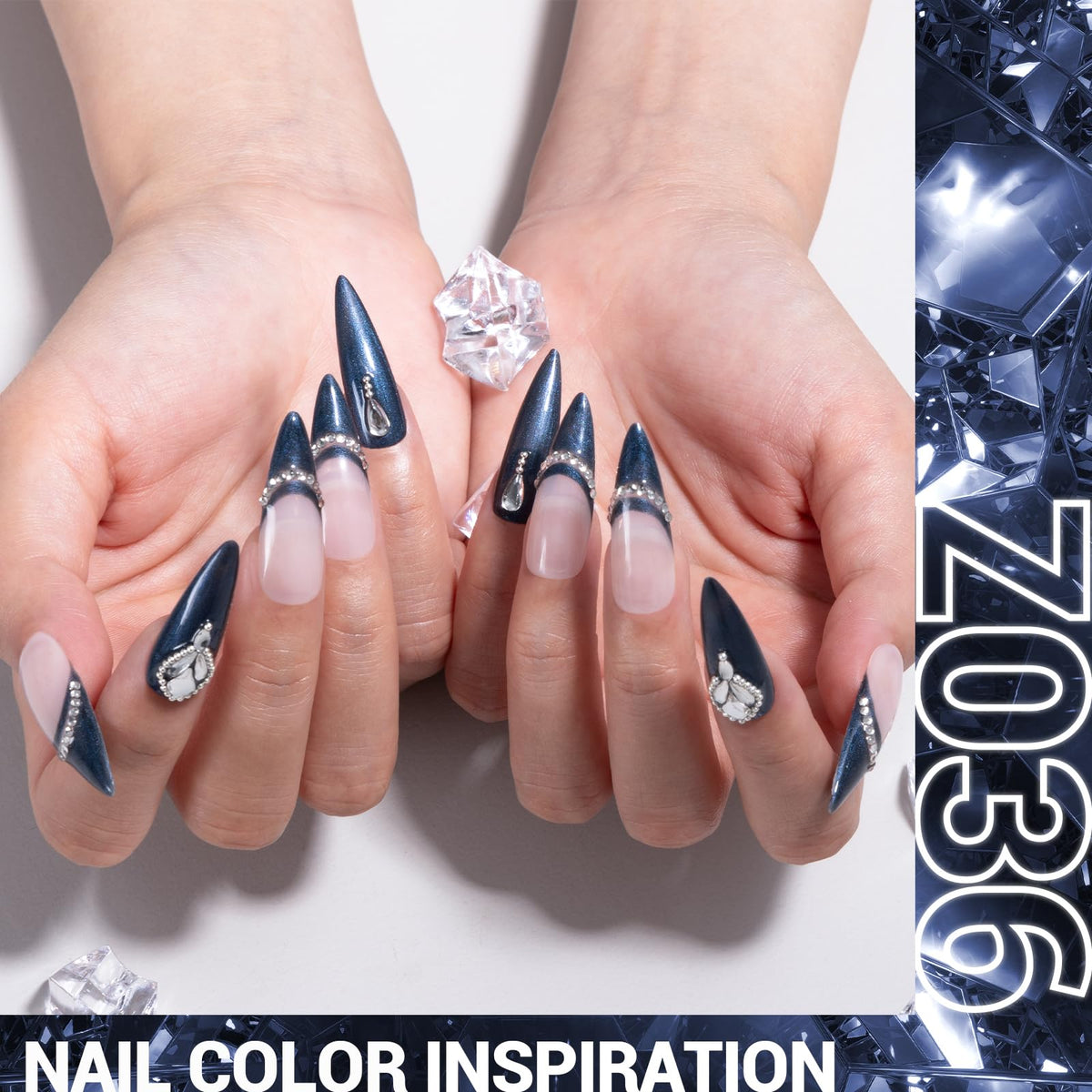 Application du vernis gel pailleté bleu sur des ongles