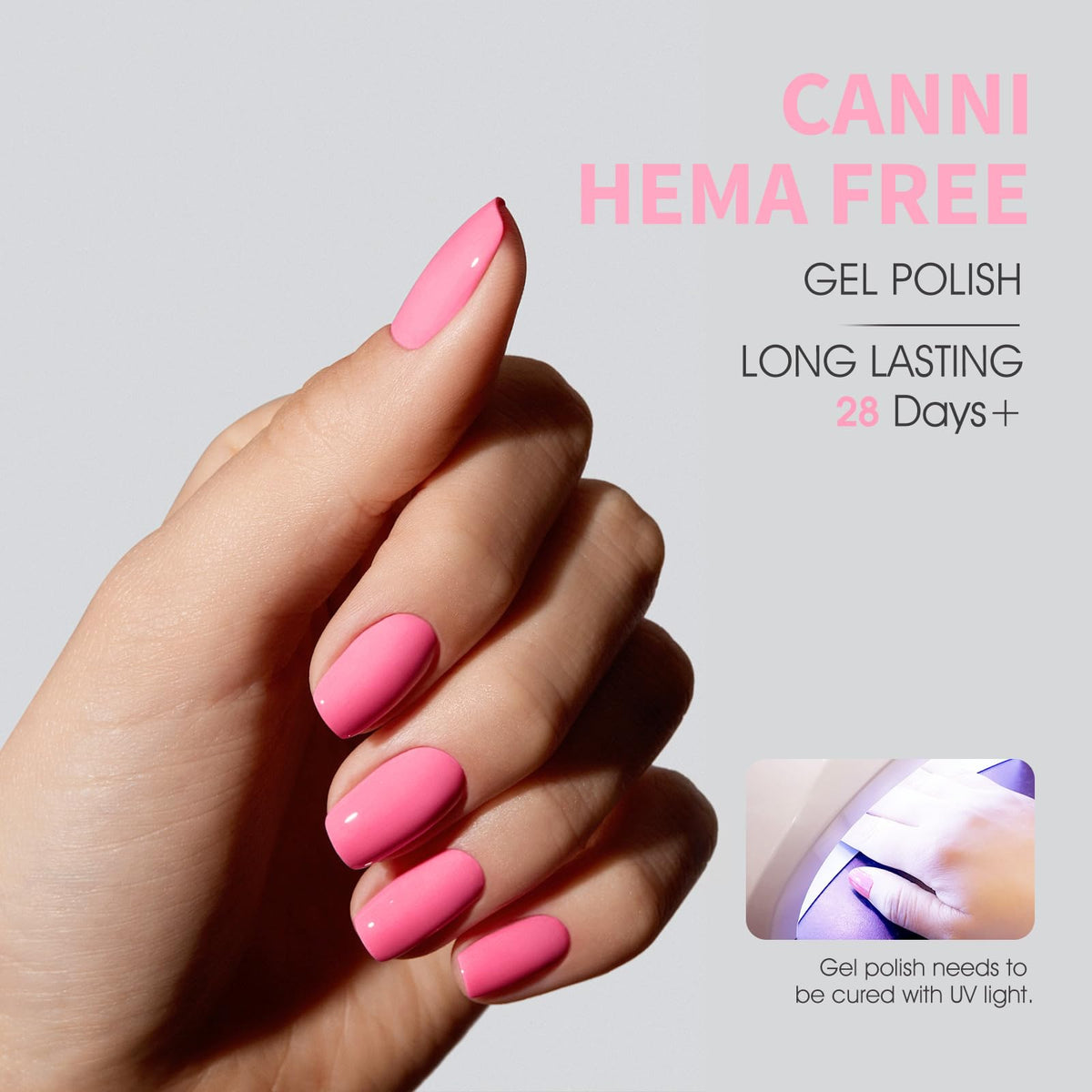 Application du vernis gel rose CANNI sur des ongles