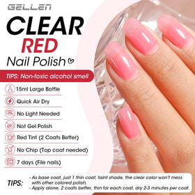 Application du vernis GELLEN sur des ongles, démontrant la teinte rouge