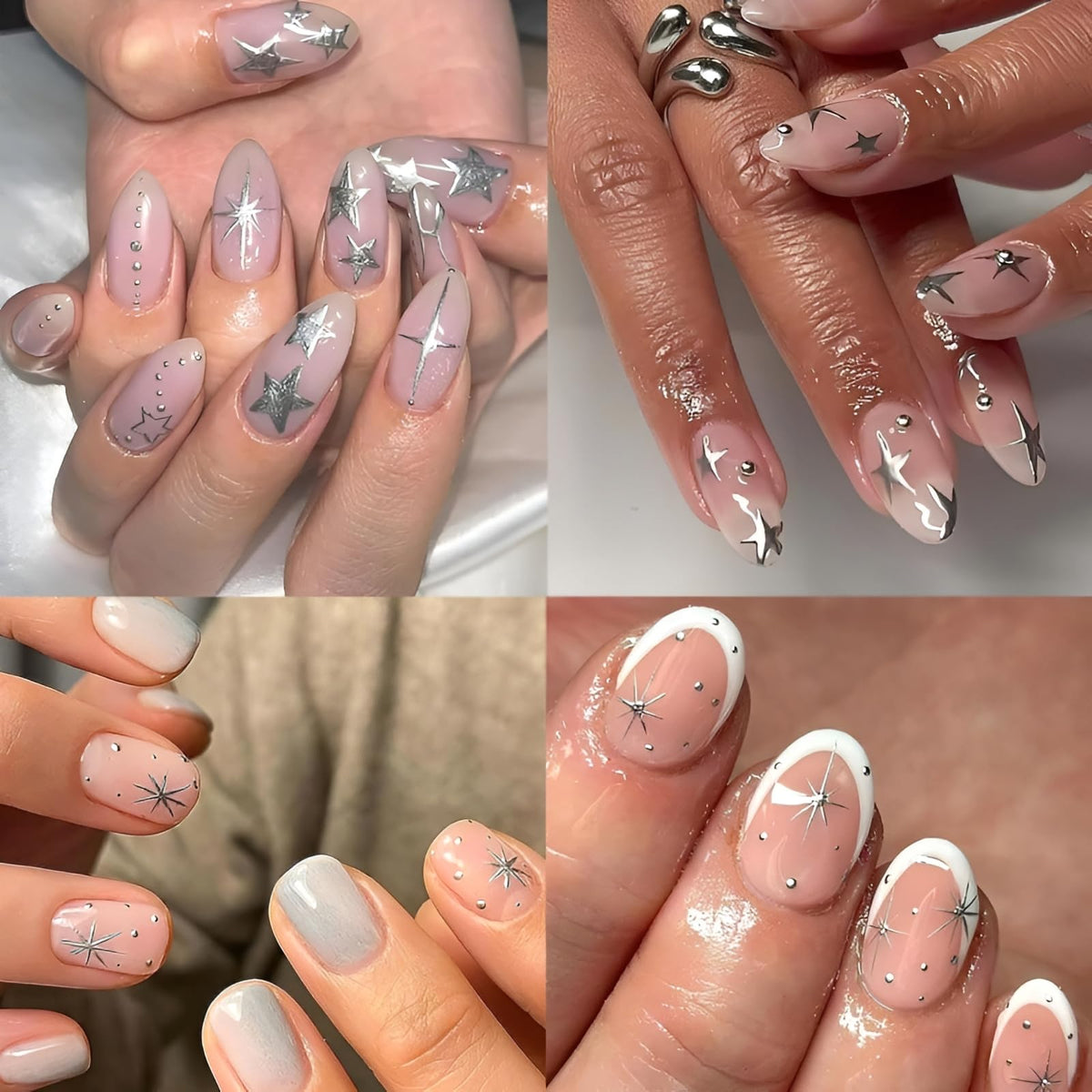 Application facile d'autocollants d'ongles argentés sur des ongles