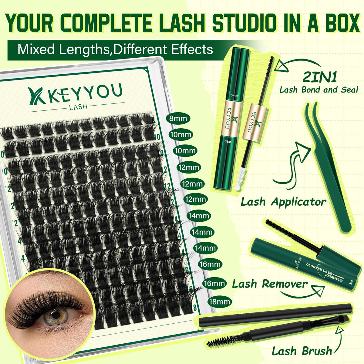 Application facile des cils avec les outils fournis dans le kit KEYYOU