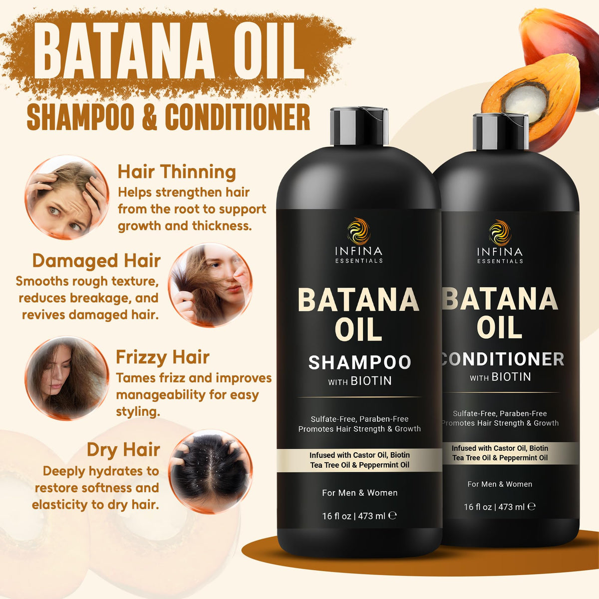 Après-Shampooing à l'Huile de Batana INFINA ESSENTIALS 16 fl oz, vue arrière