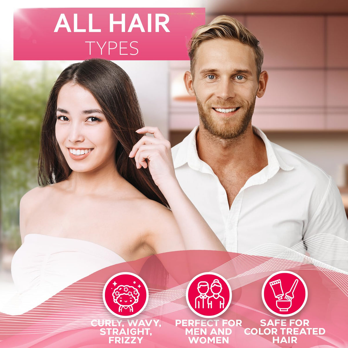 Après-shampooing BELLISSO appliqué sur des cheveux brillants
