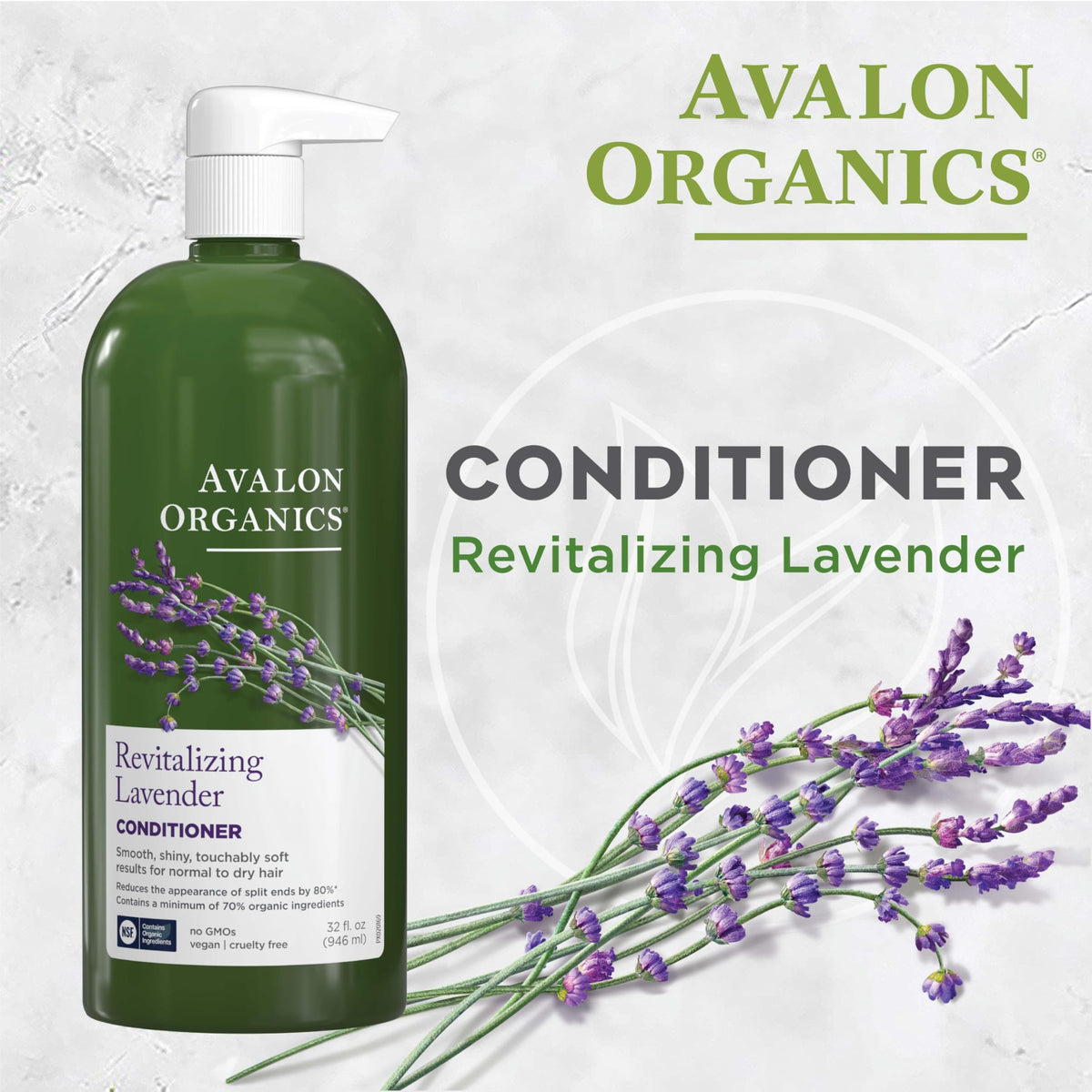 Après-Shampooing Lavande Avalon Organics sur fond naturel