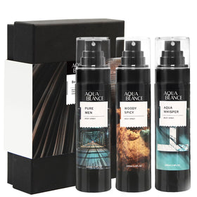 AQUA BLANCE Spray Corporel pour Hommes, flacon avant avec bouchon noir