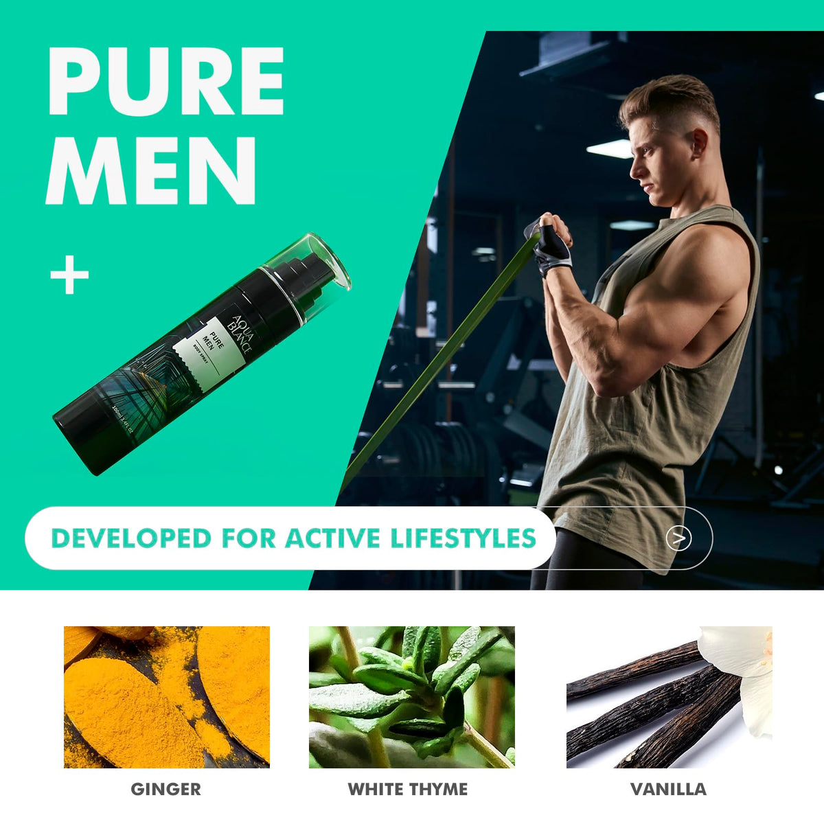 AQUA BLANCE Spray Corporel pour Hommes, vue arrière du flacon