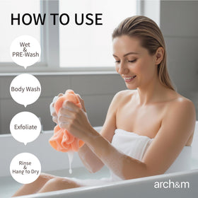 ARCH&M Serviette Exfoliante Violet en utilisation