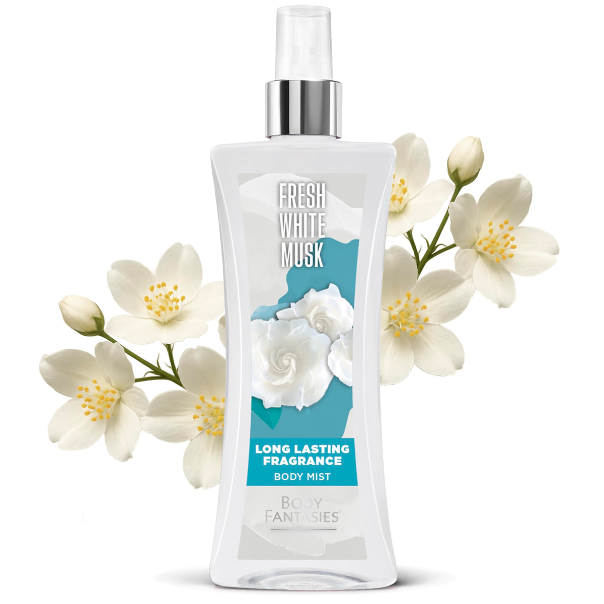Arrière de la bouteille de Body Fantasies Musc Blanc