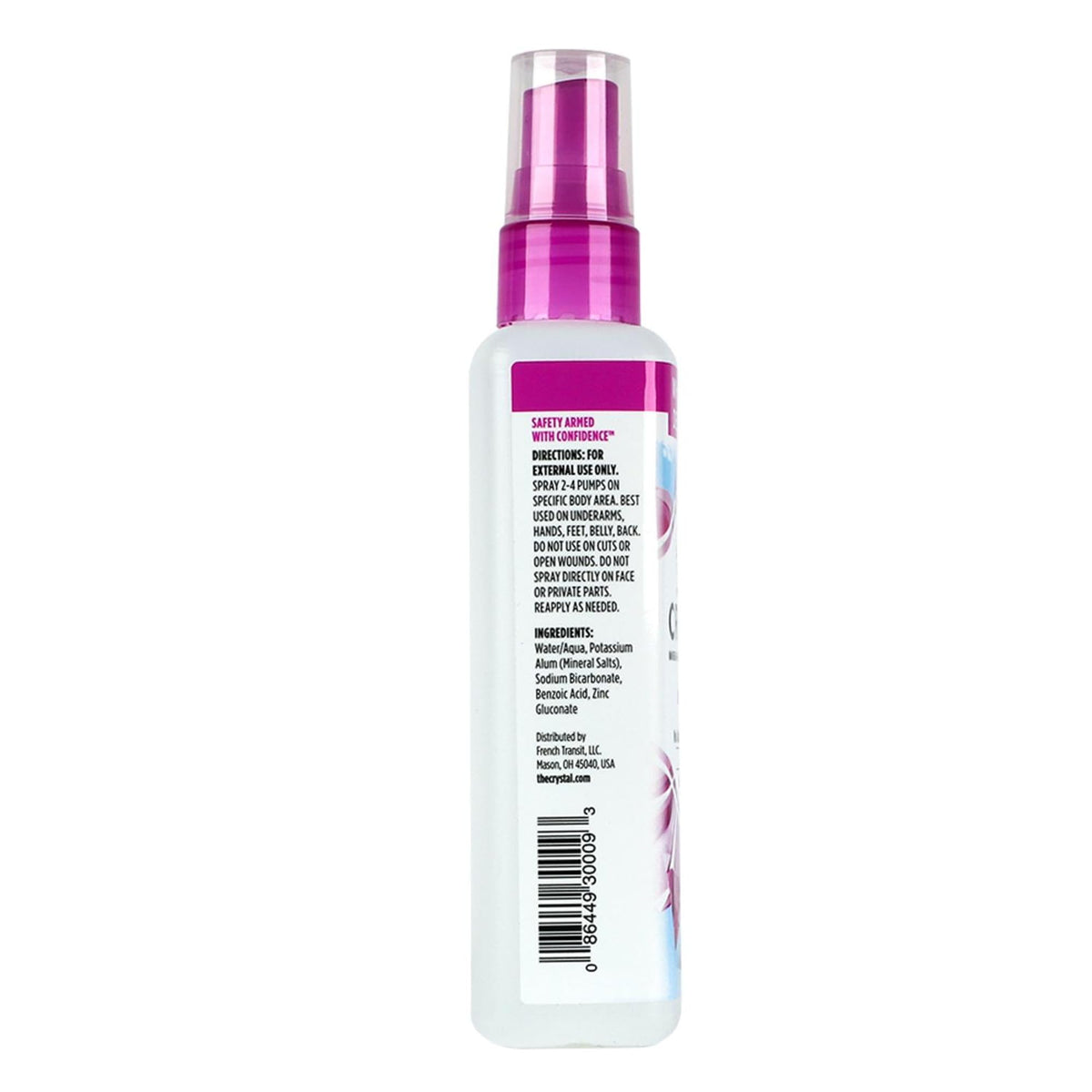 Arrière du déodorant Crystal Essence, informations produit