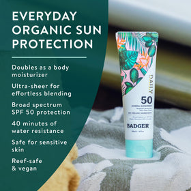 Arrière du tube de crème solaire Badger SPF 50