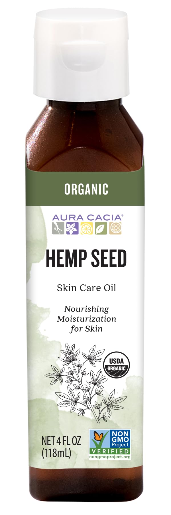 Aura Cacia Huile de Soin Hydratante Bio à l'Huile de Graines de Chanvre 118 ml - vue avant