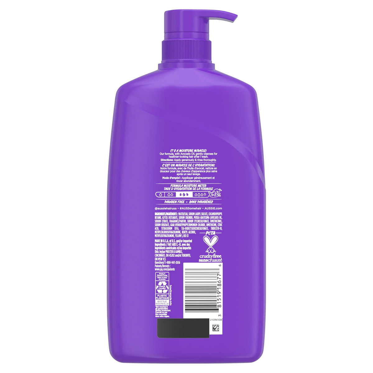 Aussie Shampoo Miracle Moist 789g avec un effet de mousse