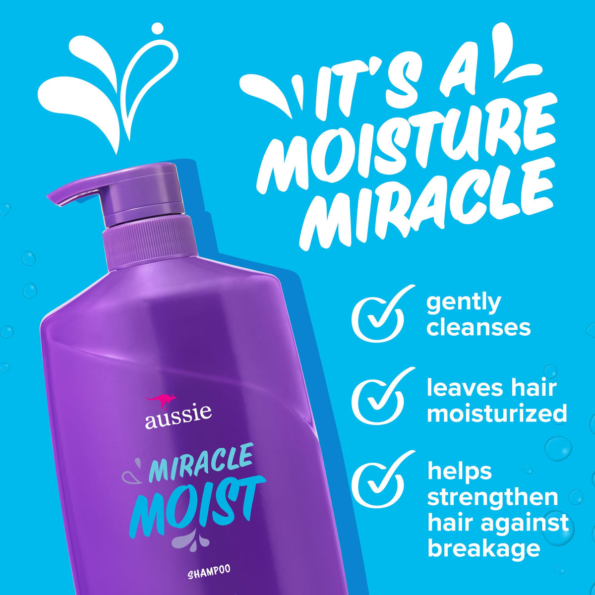 Aussie Shampoo Miracle Moist 789g en situation sur le bord d'une baignoire