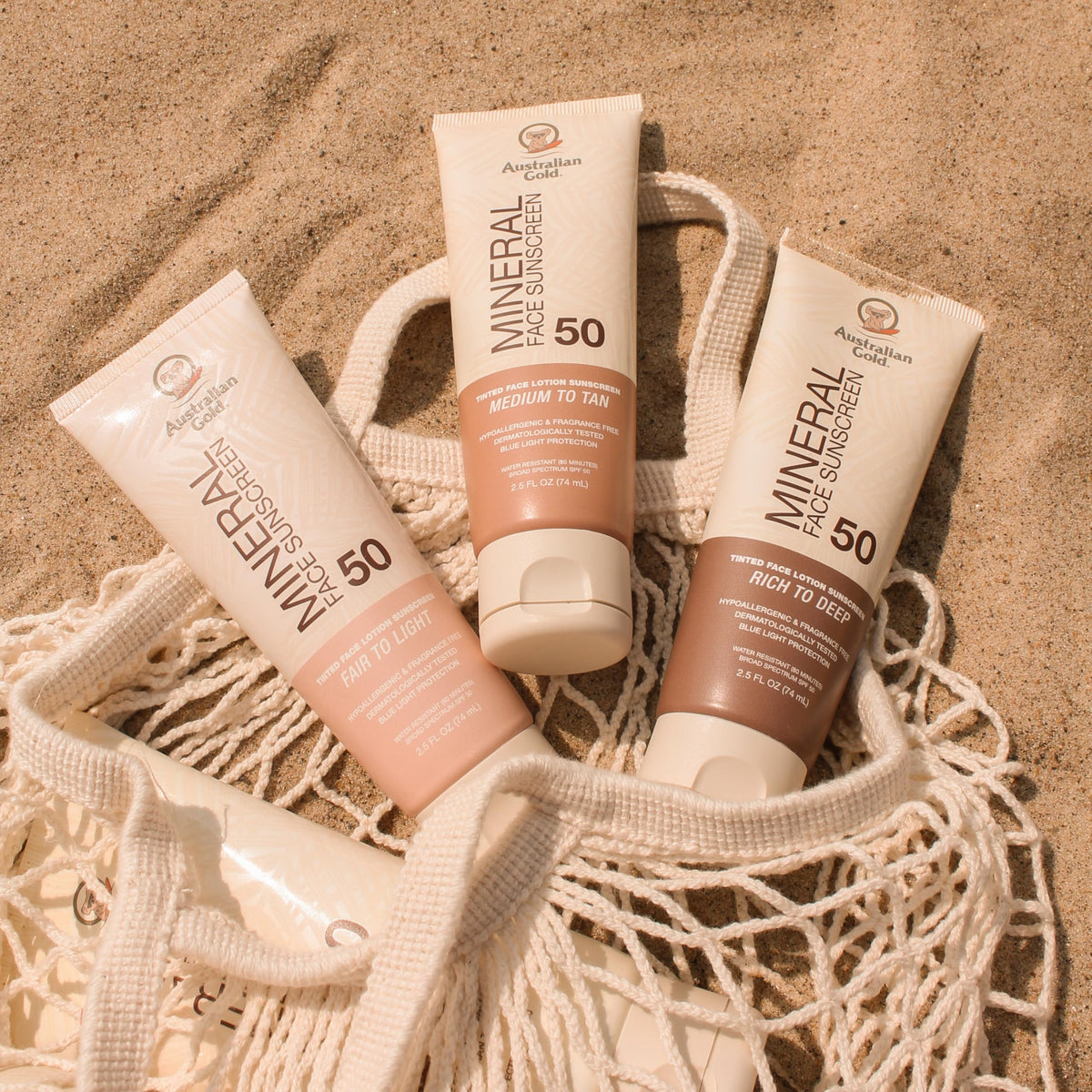 Australian Gold Crème Solaire Minérale Teintée SPF 50 utilisé avec maquillage