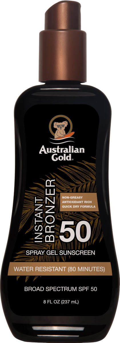 Australian Gold Spray Gel Solaire SPF 50 vue de face avec packaging
