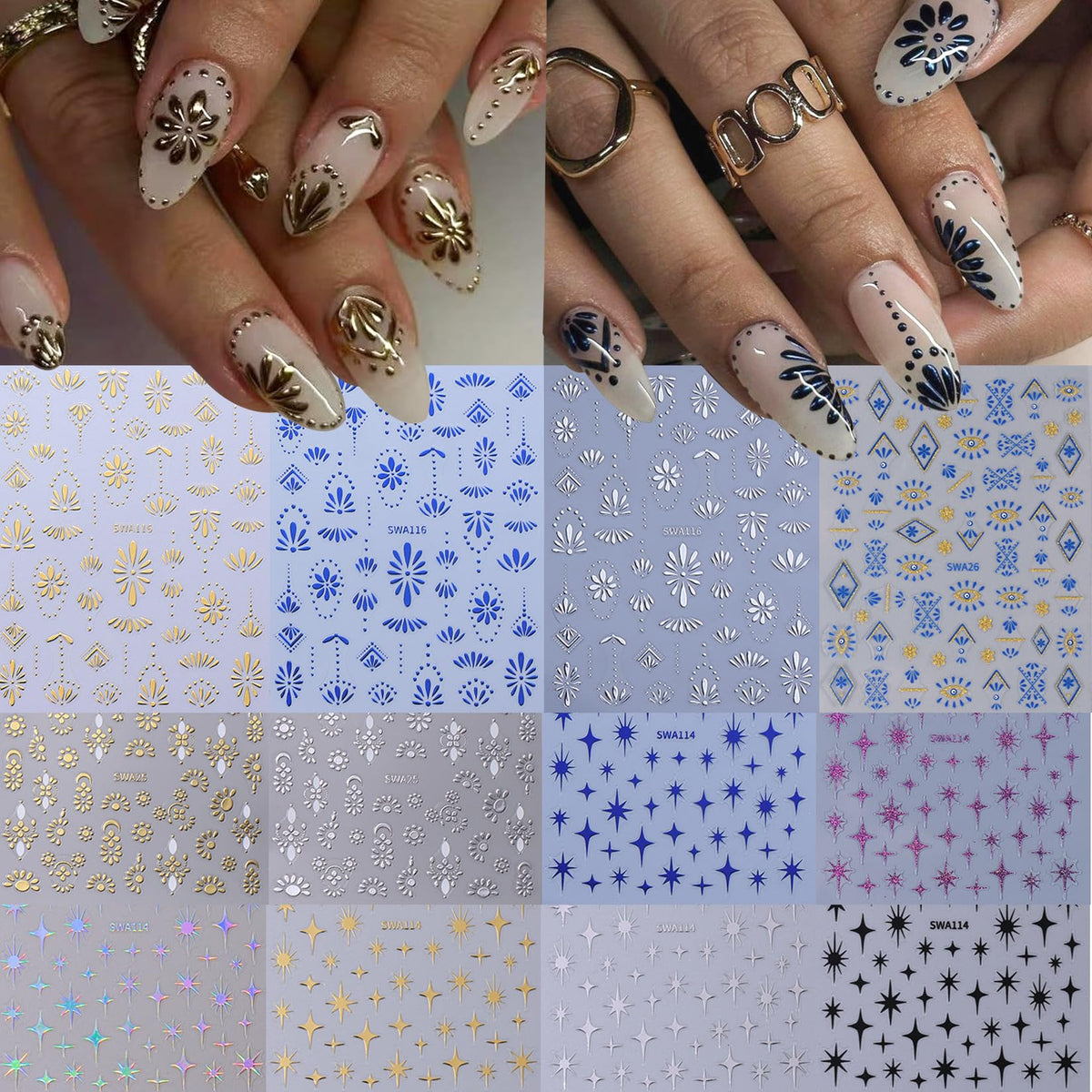 Autocollants Boho 3D métalliques pour ongles de STZPRONAIL, design gothique