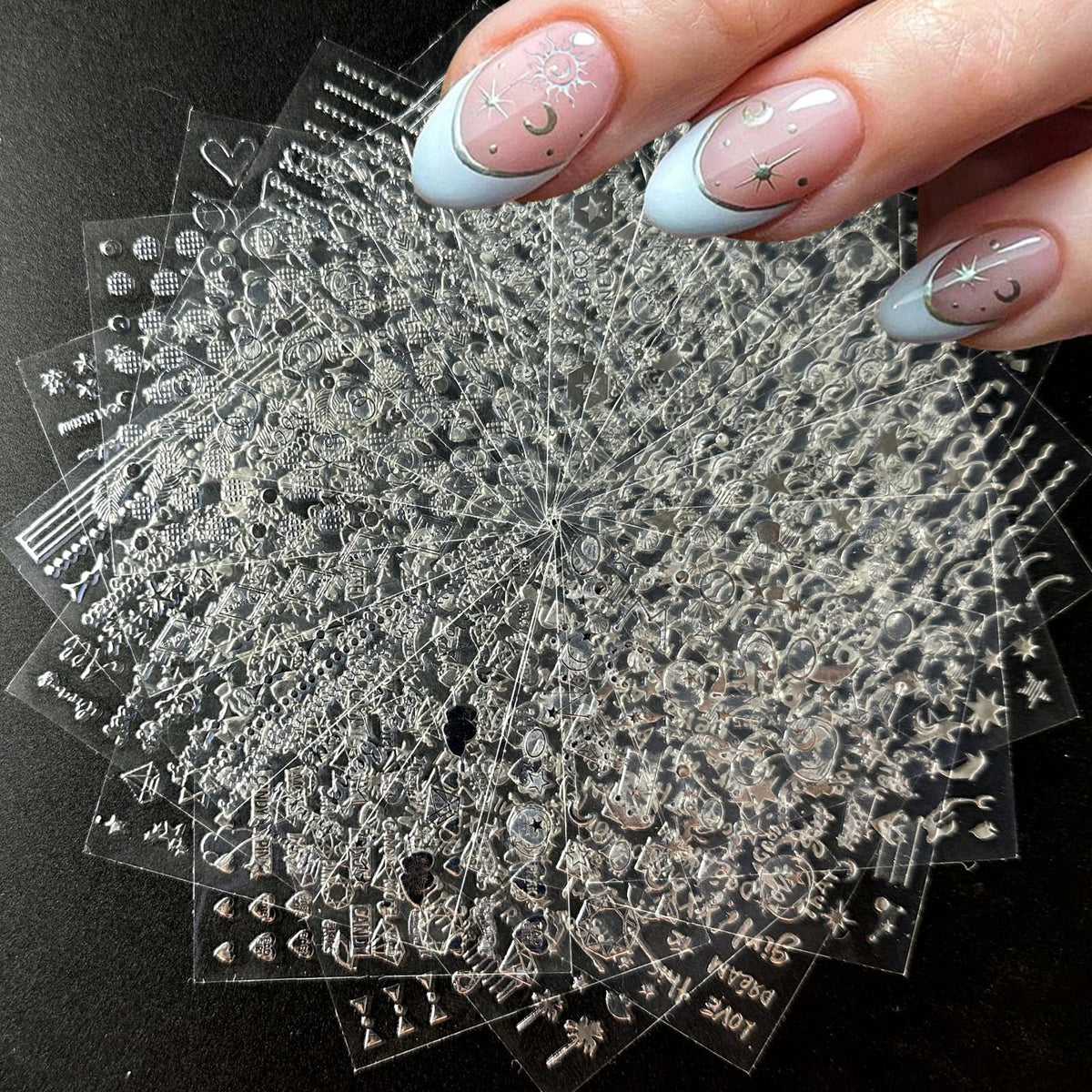 Autocollants d'art de ongles argentés 3D SPLOCUDU, 30 feuilles