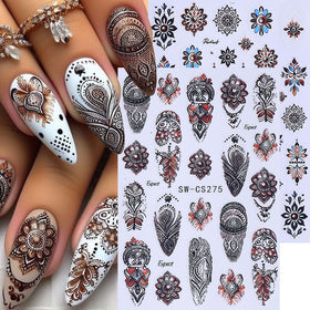 Autocollants d'ongles 3D Boho STZPRONAIL sur un fond coloré