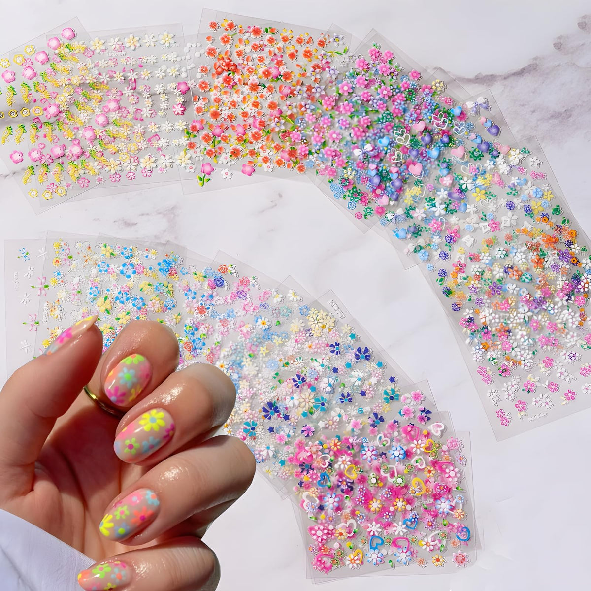 Autocollants d'ongles 3D SPLOCUDU avec motifs floraux colorés