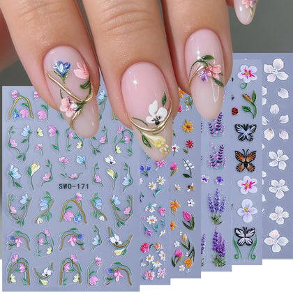 Autocollants d'ongles 5D floraux STZPRONAIL, motifs variés