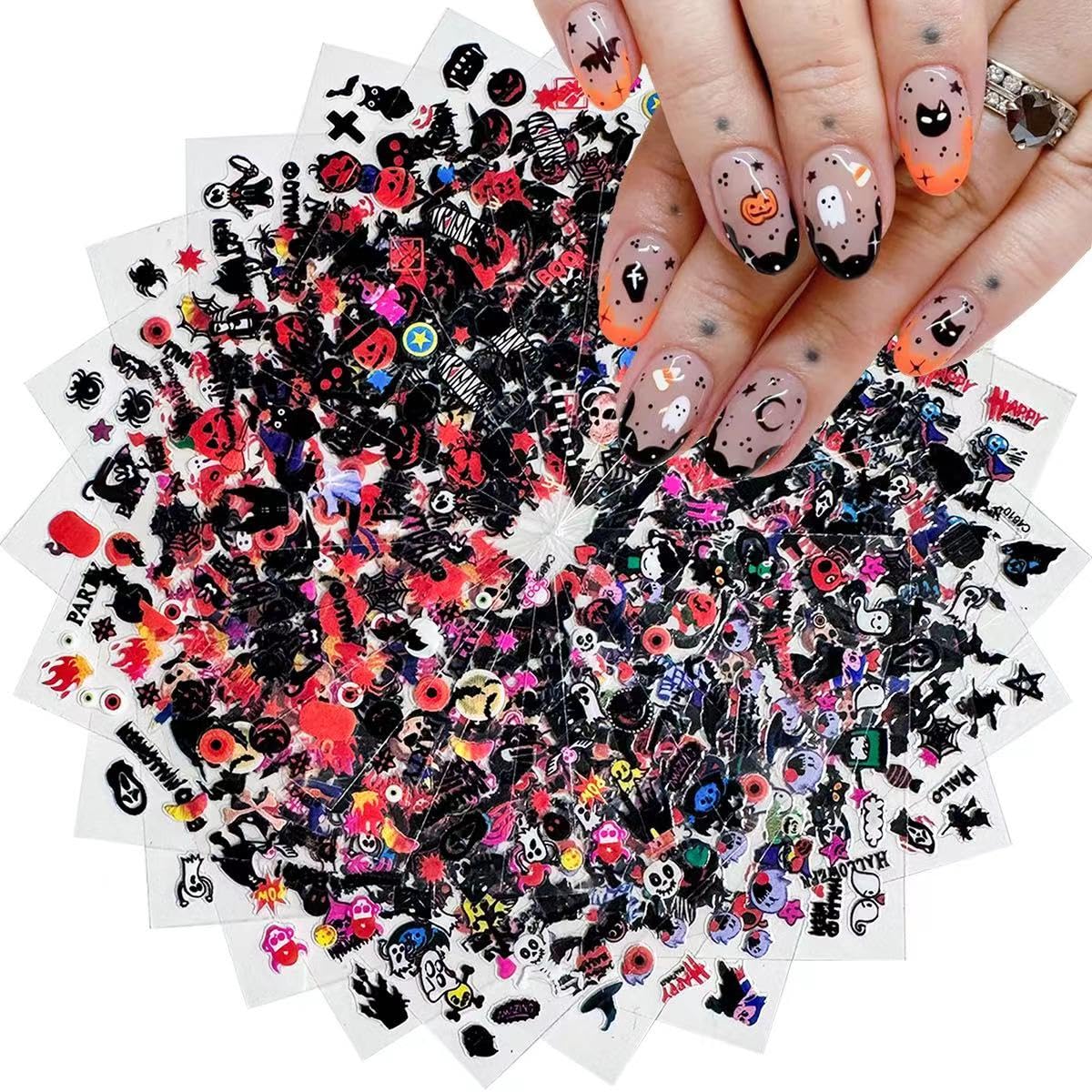 Autocollants d'ongles Halloween 3D SPLOCUDU avec motifs variés