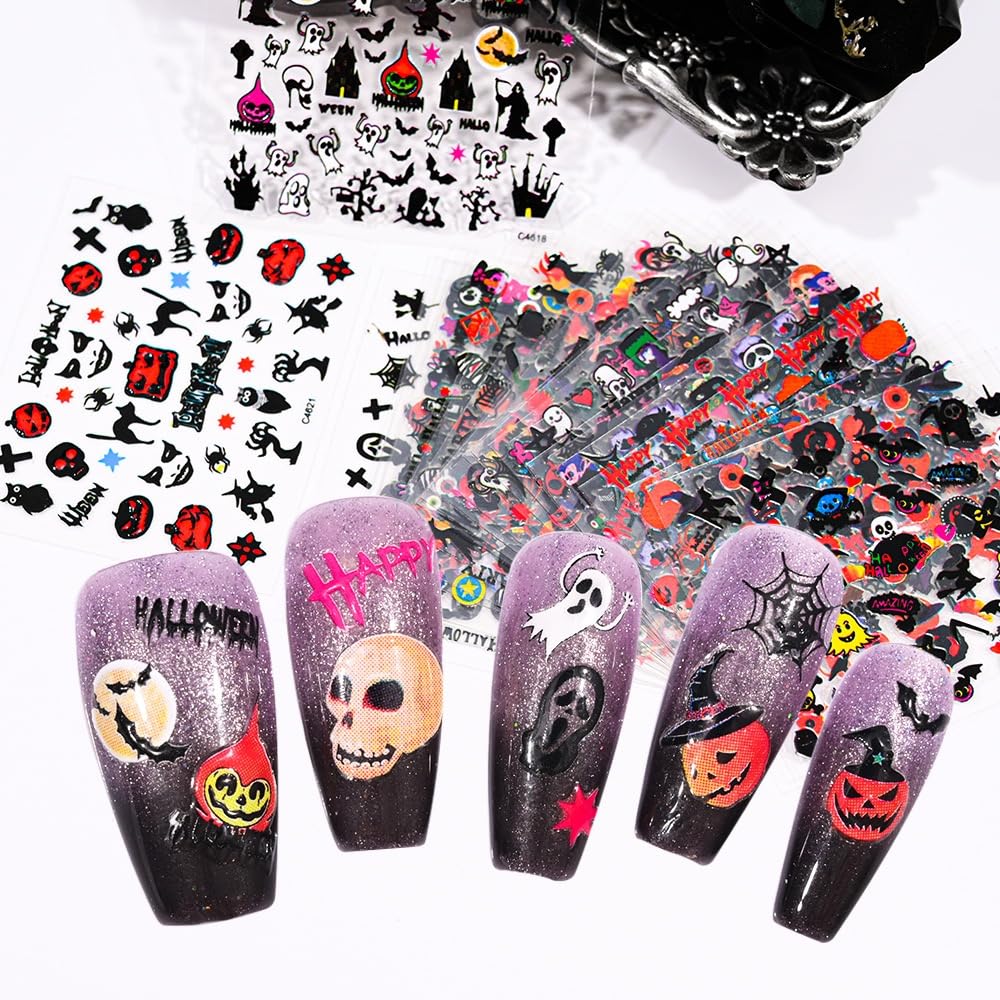 Autocollants d'ongles pour Halloween avec motifs de chauves-souris