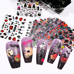 Autocollants d'ongles pour Halloween avec motifs de chauves-souris