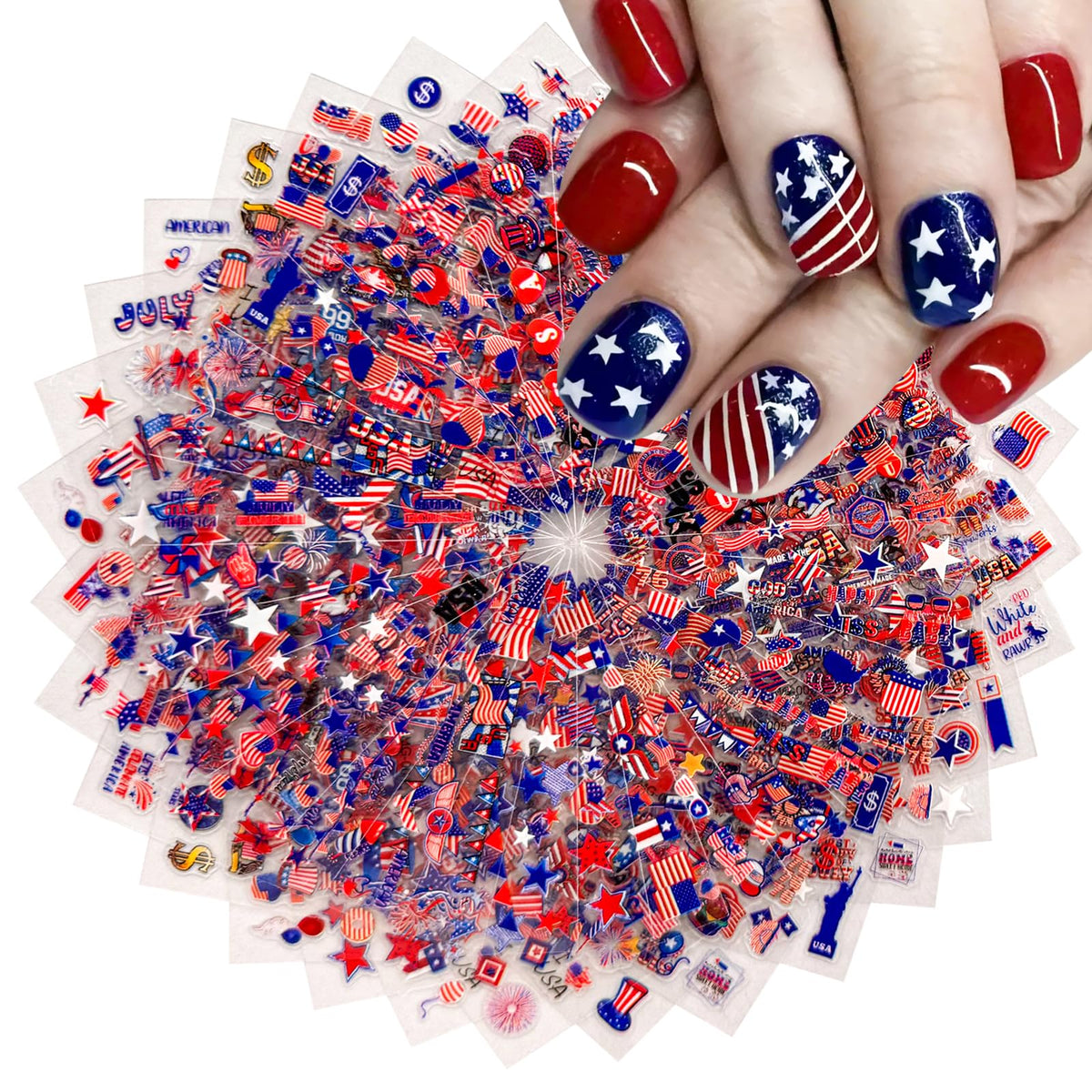 Autocollants Ongles 4 Juillet SPLOCUDU 30 feuilles avec motifs de drapeau