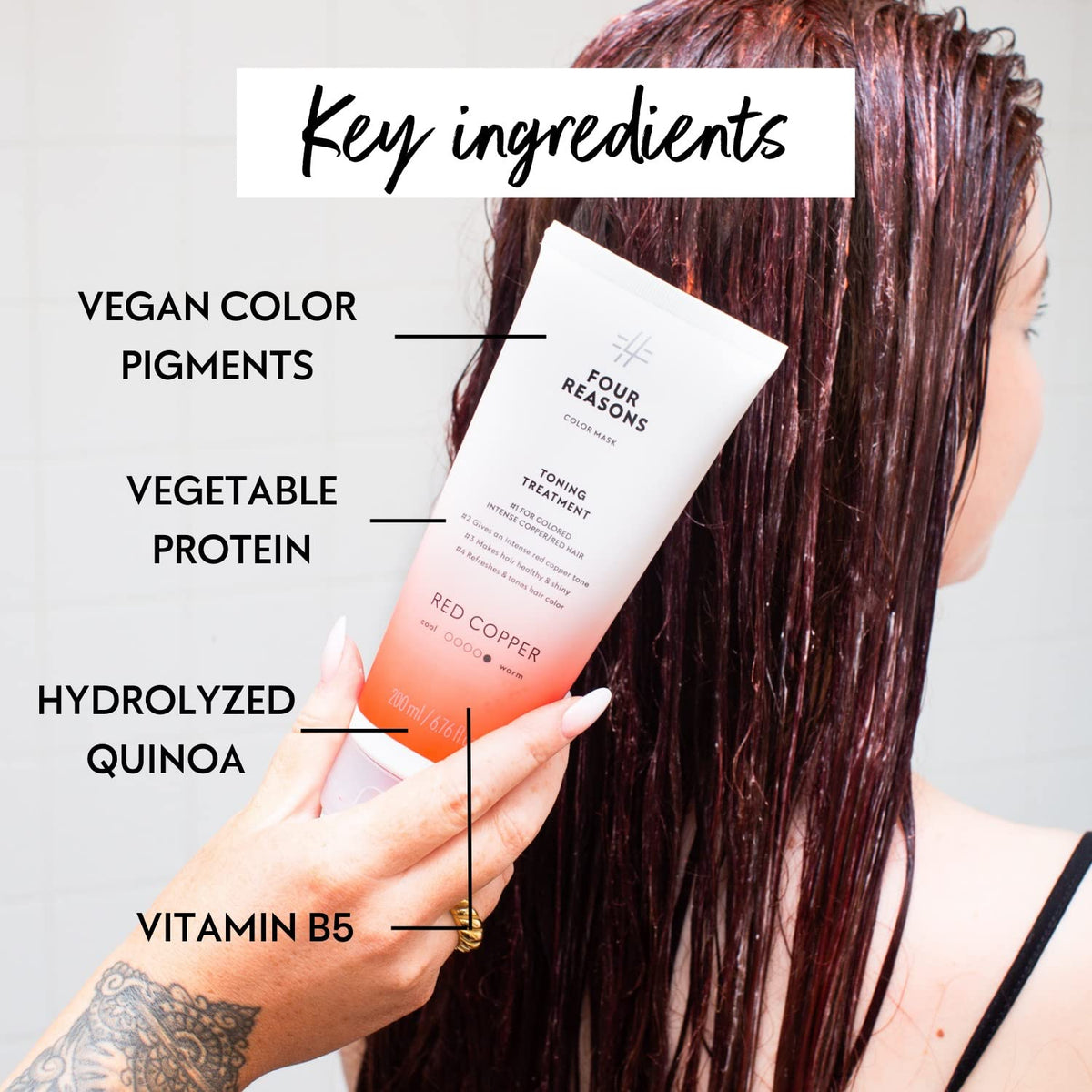 Avant/après de l'application du masque Color Mask Rouge Cuivre