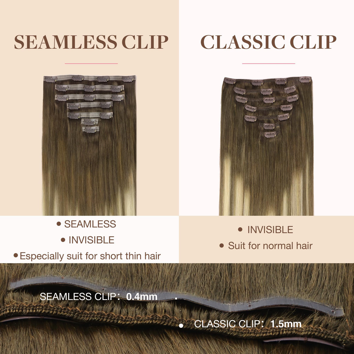 Avant et après avec les extensions GOO GOO en cheveux humains