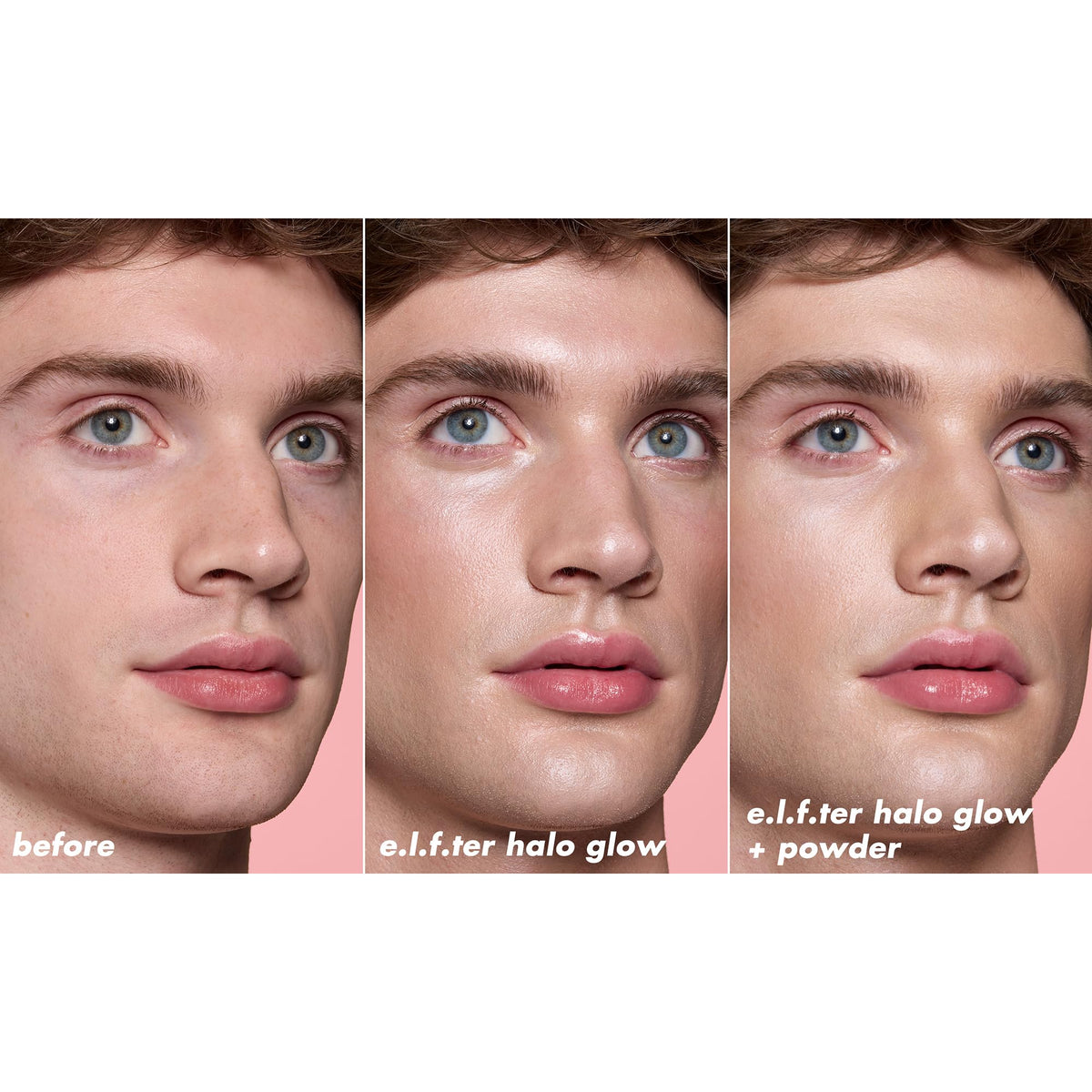 Avant et après l'utilisation de la poudre e.l.f. Halo Glow