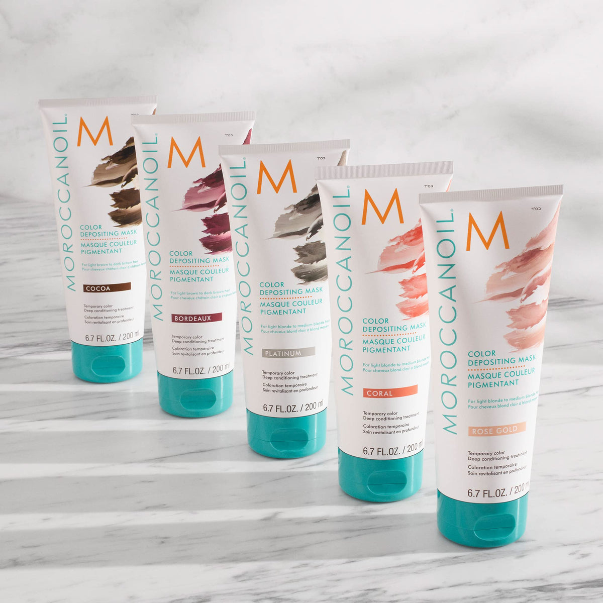 Avant et après l'utilisation du Masque Déposant Couleur Moroccanoil Platinum